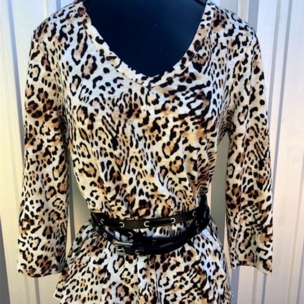 Women's Chico Neutral Leopard Print T-Shirt Top Size S